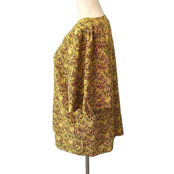 Ann Taylor MT Boho Print Half sleeve Tunic Top Mustard Yellow Green Burgundy - Picture 3 of 7